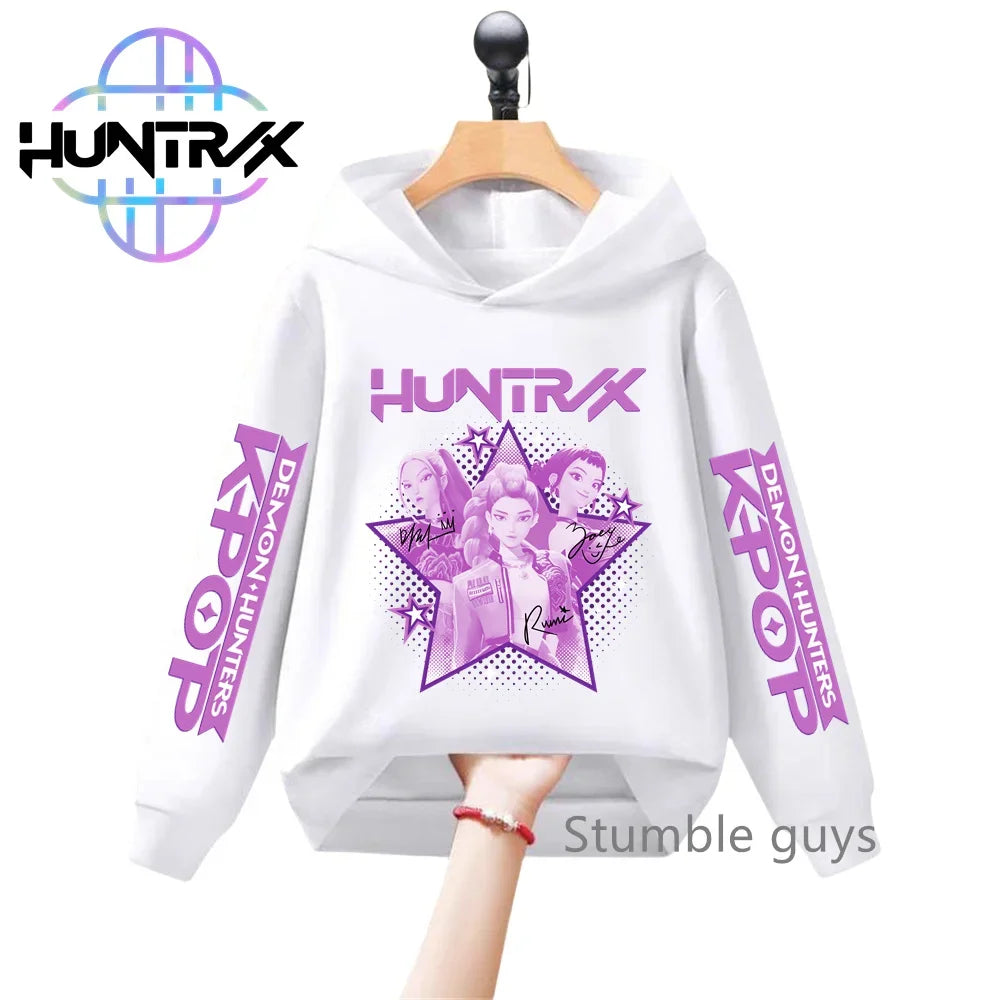 Felpa con cappuccio a maniche lunghe per bambini con stampa anime autunnale KPop Demon Hunters, abbigliamento sportivo, vestiti casual per ragazzi e ragazze.
