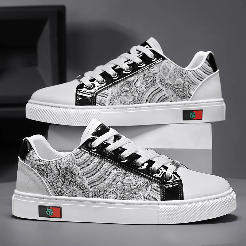 Sneakers casual da uomo, scarpe punk dorate con tomaia in microfibra e pelle, scarpe sportive con plateau rialzato.