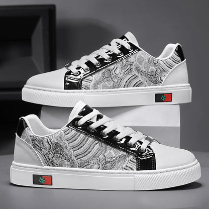 Sneakers casual da uomo, scarpe punk dorate con tomaia in microfibra e pelle, scarpe sportive con plateau rialzato.