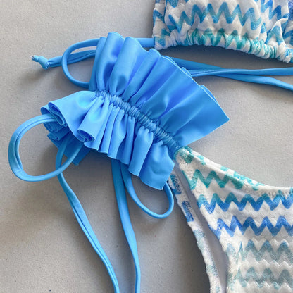 Completo a tre pezzi 2025, nuovo bikini da donna, bikini stampato, costume da bagno da spiaggia con spacco