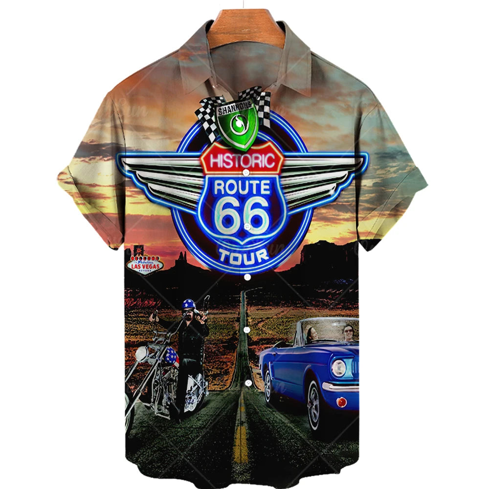 Maglietta da uomo Route 66 Biker 3D per ragazze motocicliste Maglietta Route 66 per uomo Maglietta oversize a maniche corte americana da uomo Maglietta da viaggio