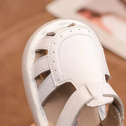 Sandali in vera pelle per neonati e bambini, scarpe estive da spiaggia con personaggi dei cartoni animati, scarpe casual per neonati con suola morbida e antiscivolo.