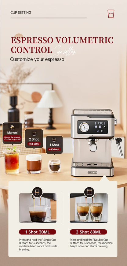 Macchina per caffè espresso Cafelffe 20 bar, macchina per cappuccino con montalatte e lancia vapore, macchina per caffè, regalo Cafetera semi-automatica