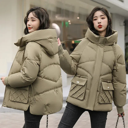 Korean Loose Cotton Jacket Casual Hooded Basic Coat Women Outwear Women Winter Parkas Coat 2025 Winter Warm Thicken Cotton Coat