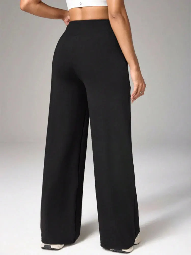 Women's Sports Yoga Flare Pants High Waist Drawstring Straight Wide Leg Pant Thin Sports Comfort Elastic Fitness Sports Trousers