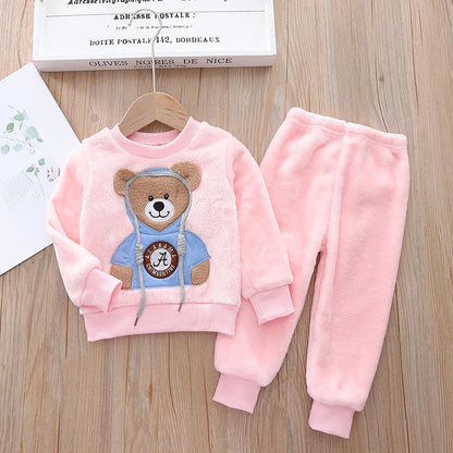 Nuovo set pigiama invernale 2023 per neonati e bambini, in pile di flanella, caldo e con motivo a cartoni animati, ideale per la casa, per bambini da 0 a 5 anni.