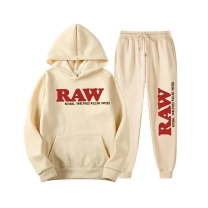 2025 Men's Set RAW Tracksuit men Running Hoodie Sweatpants Men's Set 2 piece set mens outfits  Autumn Winter warm sweatsuits