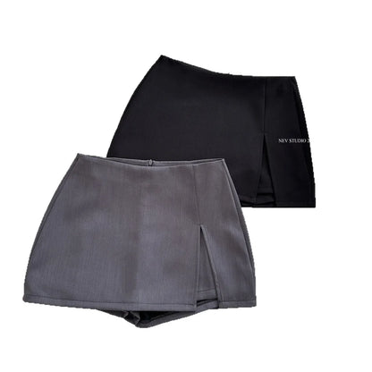 Slim Fit A- Line Mini Skirt with Slits for Women Summer Business Casual Anti-Light Short Skirt Trendy Polyester Fiber