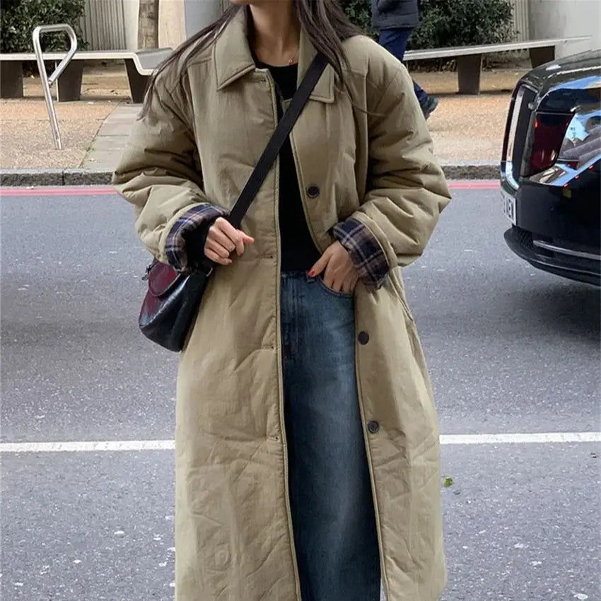 Alien Kitty 2024 High Street Maxi Parkas Daily Women Chic Winter Slim OL Elegant Cotton Padded Slim Daily Loose Casual Coats