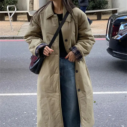 Alien Kitty 2024 High Street Maxi Parkas Daily Women Chic Winter Slim OL Elegant Cotton Padded Slim Daily Loose Casual Coats