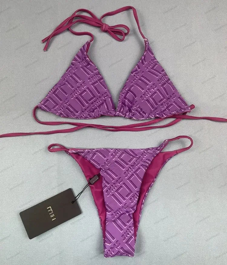 The 2025 high-waisted bikini letter print swimsuit is the latest V-neck swimsuit for women in summer