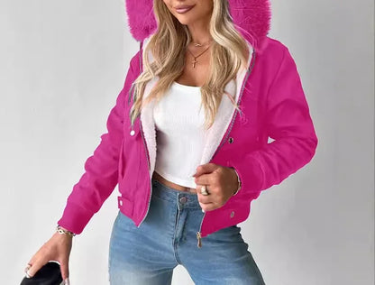 Giacca da donna corta Streetwear Moda versatile Casual Cerniera Spessa Maniche lunghe Cappotti con cappuccio per donna 2024 Autunno/Inverno