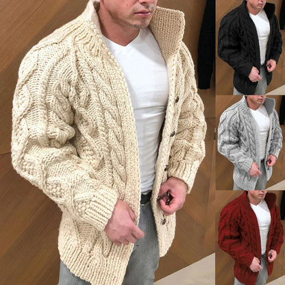 Cardigan/maglione da uomo pesante a maniche lunghe, con collo alto e chiusura monopetto, ideale per l'autunno e l'inverno.
