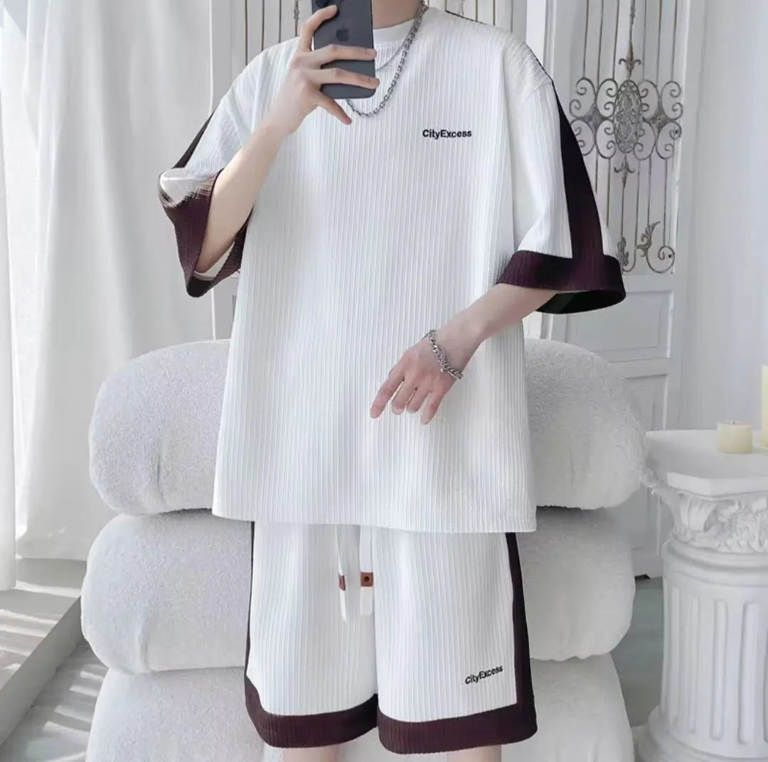 Completo estivo da uomo taglie S-6XL, nuovo set di tendenza a due pezzi, maglietta e pantaloncini in stile coreano, abbigliamento firmato da uomo.