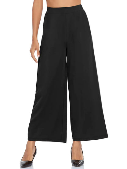 Pantaloni da donna alla moda a gamba larga, vita regolare, elasticizzati, snellenti, neri, casual, per feste e ufficio, 2025