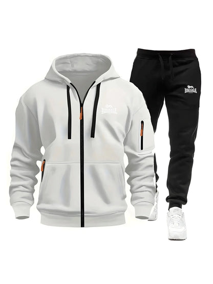 2026 New Brand Men's Winter American-Style Heavy Fleece Zip-Up Hoodie Warm Casual Sports Loose Workwear Trendy Set