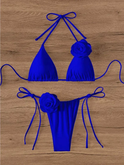 Set bikini sexy da donna, costume da bagno 2024, nero e bianco, stampa floreale 3D, micro bikini, costume da bagno brasiliano con ritagli, perizoma.