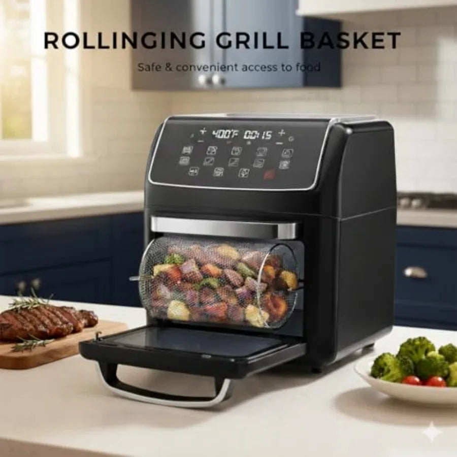 Forno friggitrice ad aria 10 in 1 Forno a convezione da 12,6 Qt con finestra visibile Griglia girarrosto Friggitrice ad aria per cucina sana di dimensioni familiari con Tr