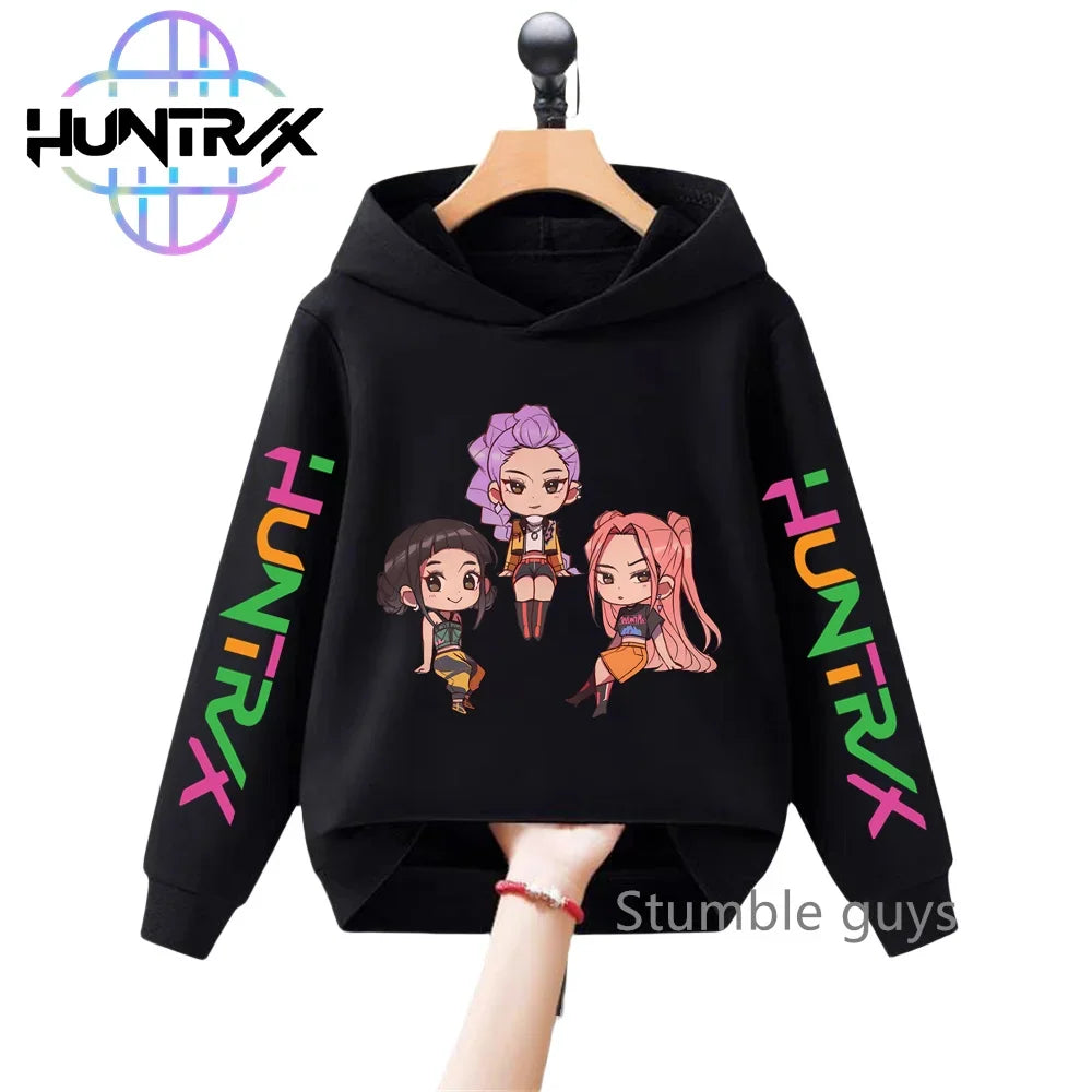 Felpa con cappuccio a maniche lunghe per bambini con stampa anime autunnale KPop Demon Hunters, abbigliamento sportivo, vestiti casual per ragazzi e ragazze.