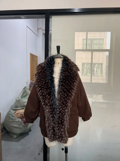 Oversized Winter Women's Coat Wide Faux Fur Collar Hooded Jacket Loose Single Breasted Outwears 2025 New Trendy Warm Lady Coats