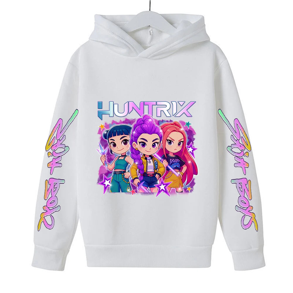 Felpa con cappuccio KPop Demon Hunters Huntrix per bambini, abbigliamento da principessa per ragazze, abbigliamento alla moda per ragazzi, felpa primavera autunno, top per bambini