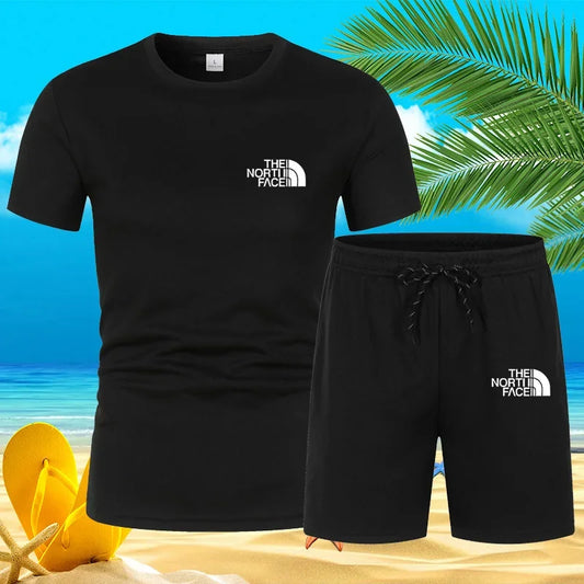 2025 New Trend Summer Men's Suit Hot Casual Fashion sportswear Beach print short-sleeved T-shirt suit jogging