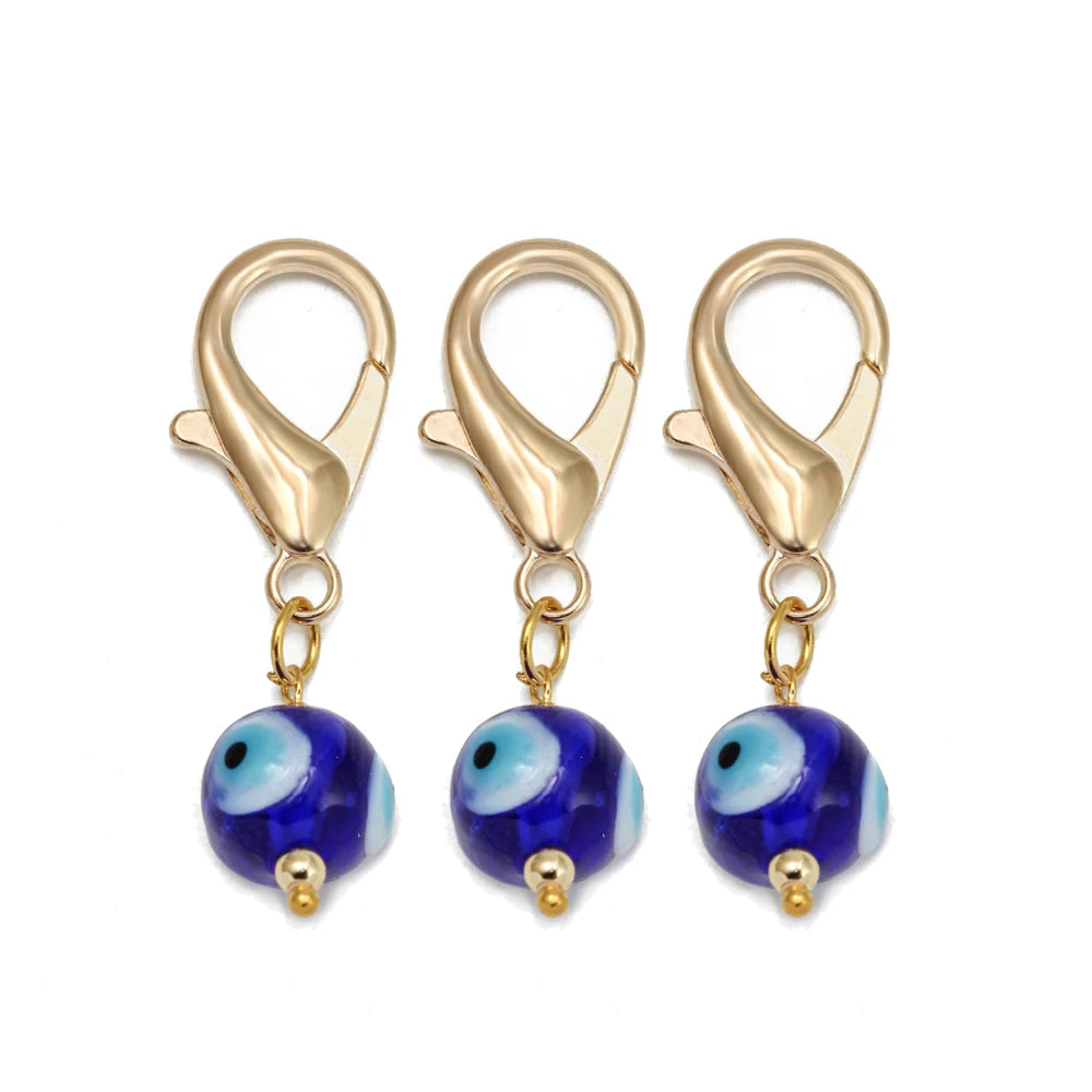 Set di 3 portachiavi Lucky Eye Turkish Evil Eye in lega, portachiavi rotondo Fatima, portachiavi per borsa e auto, pulsaras bijoux צמידים