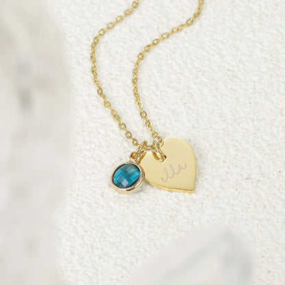 Collana personalizzata con nome Esme, ciondolo a forma di cuore e pietra portafortuna, collana in acciaio inossidabile con sigillo, per donna.