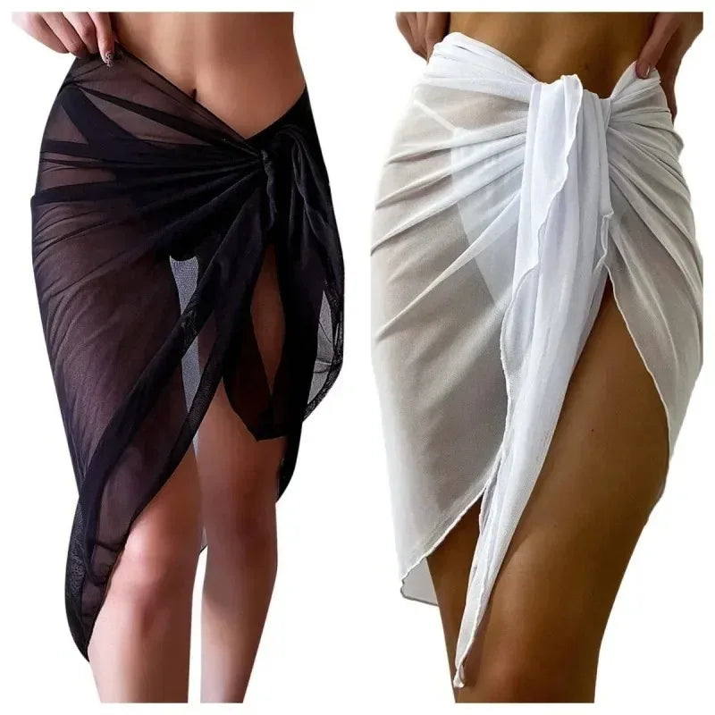 Abito estivo da spiaggia, scialle trasparente con nodo in vita, copricostume, gonna bikini, sciarpe, copricostume da donna, scialli da bikini