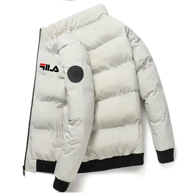 2025 Autumn Winter Men's Short Warm Coat Thick Windshield Casual Printed Zipper Jacket For Outdoor Activities And Street Style