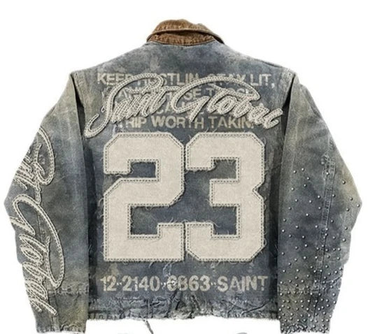 Giacca in denim lavato stile streetwear Y2K, abbigliamento uomo e donna, hip hop, toppa grafica con lettere, ricamo, giacca blu oversize, cappotto casual