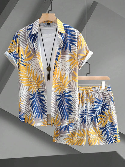 Completo uomo 2024 con stampa patchwork, risvolto, maniche corte, camicia casual, pantaloncini da spiaggia, abbigliamento streetwear estivo, vacanze, completo hawaiano, taglie S-5XL.