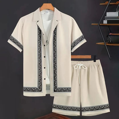 Completo da uomo per vacanze al mare alle Hawaii, composto da camicia a maniche corte e pantaloncini, con stampa paisley, traspirante e alla moda, ideale per feste.
