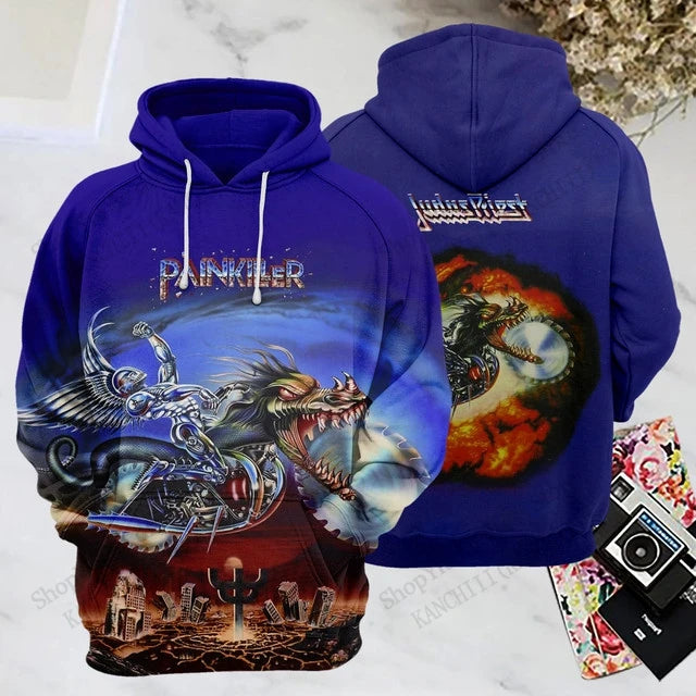 Felpe con cappuccio stampate in 3D della rock band Judas Priest, uomo e donna, moda sportiva, felpa con cappuccio, cappotto, abbigliamento da uomo, comfort, moletom