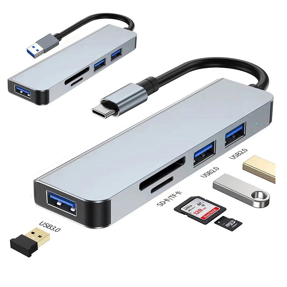 Hub USB Type C USB 3.0 USB 2.0 Lettore di schede TF/SD Splitter multiporta 5 in 1 OTG per Lenovo HUAWEI Xiaomi in lega di alluminio