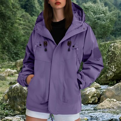 Women Waterproof Softshell Jacket Hiking Camping Climbing Trekking Hooded Jacket Windbreaker Women Casual Sporty Rain Coat Veste