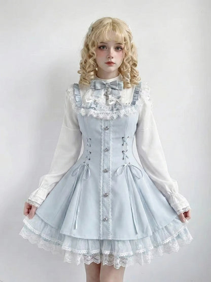 Set di abiti con fiocco in stile giapponese dolce, pantaloncini, abiti da donna a maniche lunghe e camicia a quadri, stile Kawaii Lolita, Y2k