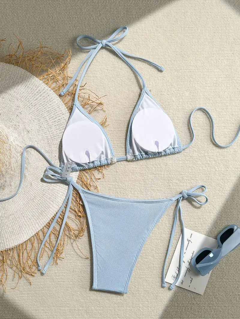 Women's Sexy Halter Triangle Bikini Top 2025 New Arrival Swimwear with Shell & Starfish Design Trendy Beachwear Two Pieces Bikin