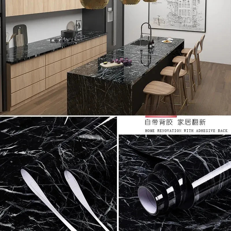 Gray Marble Self-Adhesive Wallpaper Waterproof Vinyl Peel and Stick Wallpapers for Old Furniture Kitchen Countertop Granite Film