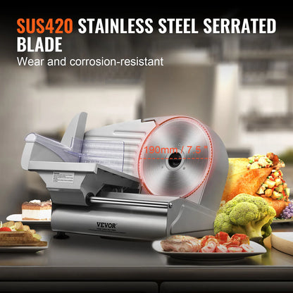 Affettatrice elettrica SucceBuy per carne e alimenti, con lama e protezione in acciaio inox SUS 420, spessore regolabile, per uso domestico.