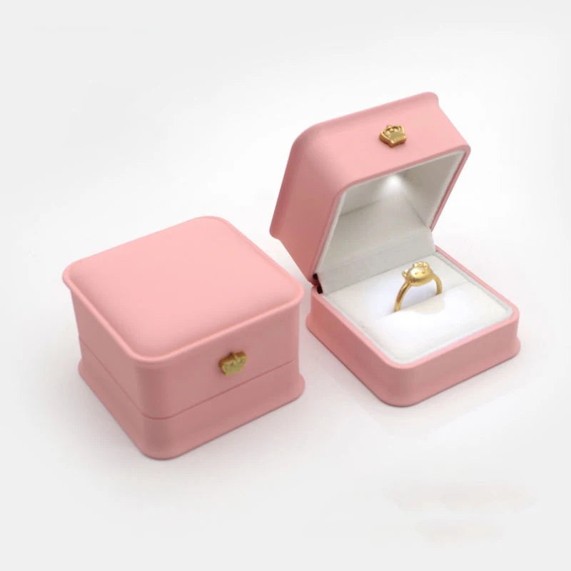 Scatola portagioie a LED con anello, porta orecchini di lusso con corona, ciondoli, espositore per proposta di matrimonio, scatola regalo, organizer per gioielli.