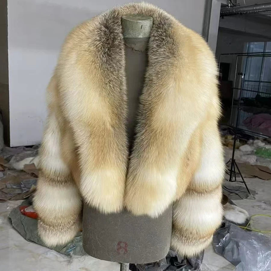 Cappotto di vera pelliccia di volpe dorata dell'isola con risvolto Cappotto di pelliccia di volpe dorata naturale dell'isola Cappotto di vera pelliccia Giacca di pelliccia più venduta da donna