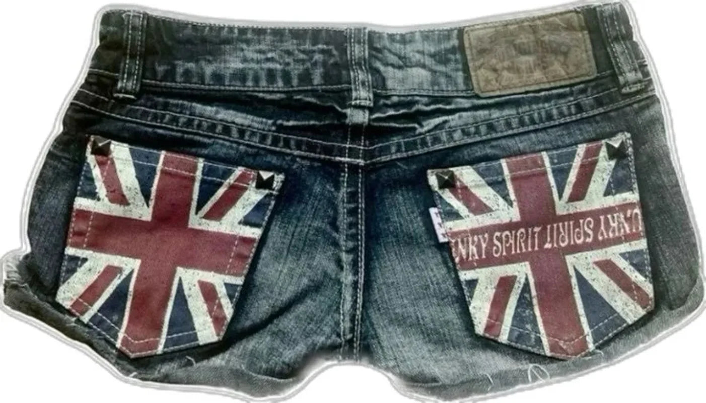 British street Y2K female rider motorcycle hot melt printed shorts retro spice girls sexy wash jeans shorts low waist mini skirt