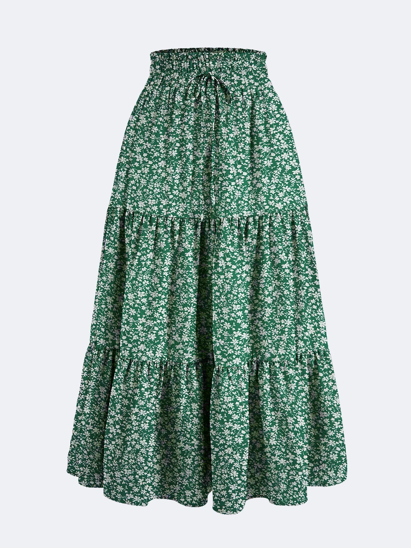 Women's Summer Floral Midi Skirt A-Line Half Skirt with Elastic Waistband Elegant and Flowy