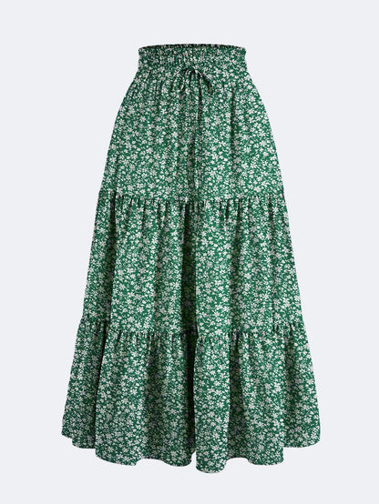 Women's Summer Floral Midi Skirt A-Line Half Skirt with Elastic Waistband Elegant and Flowy