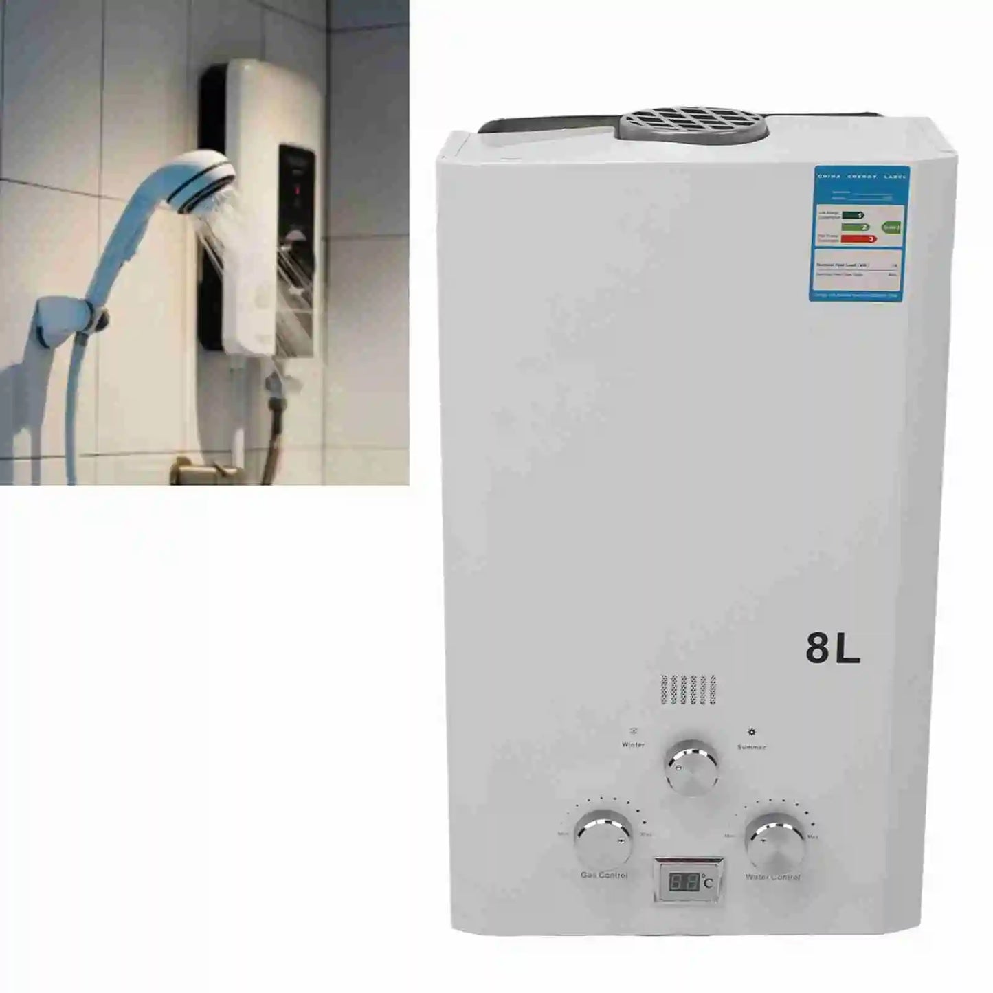 Shower Water Heater 8L Intelligent Water Storage Small Flue Type Liquefied Gas Water Heater for Bathroom Kitchen