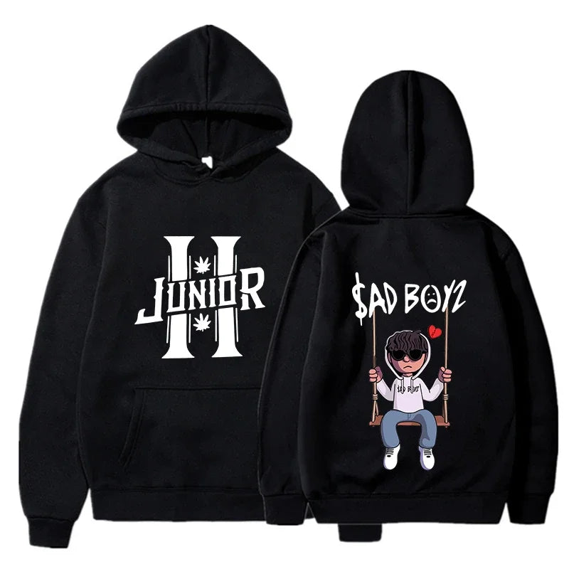 Felpa con cappuccio da uomo primavera 2024 Junior H Sad Boys Harajuku Girls Hip Hop Pullover Elegante Regalo musicale Casual Ampia Comoda Felpa