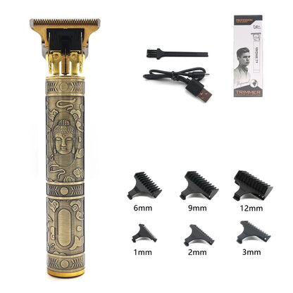 Professional T9 Hair Trimmer Stainless Steel Blade Metal Body with 9 Optional Limit Combs Cordless for Hair Beard Trimming