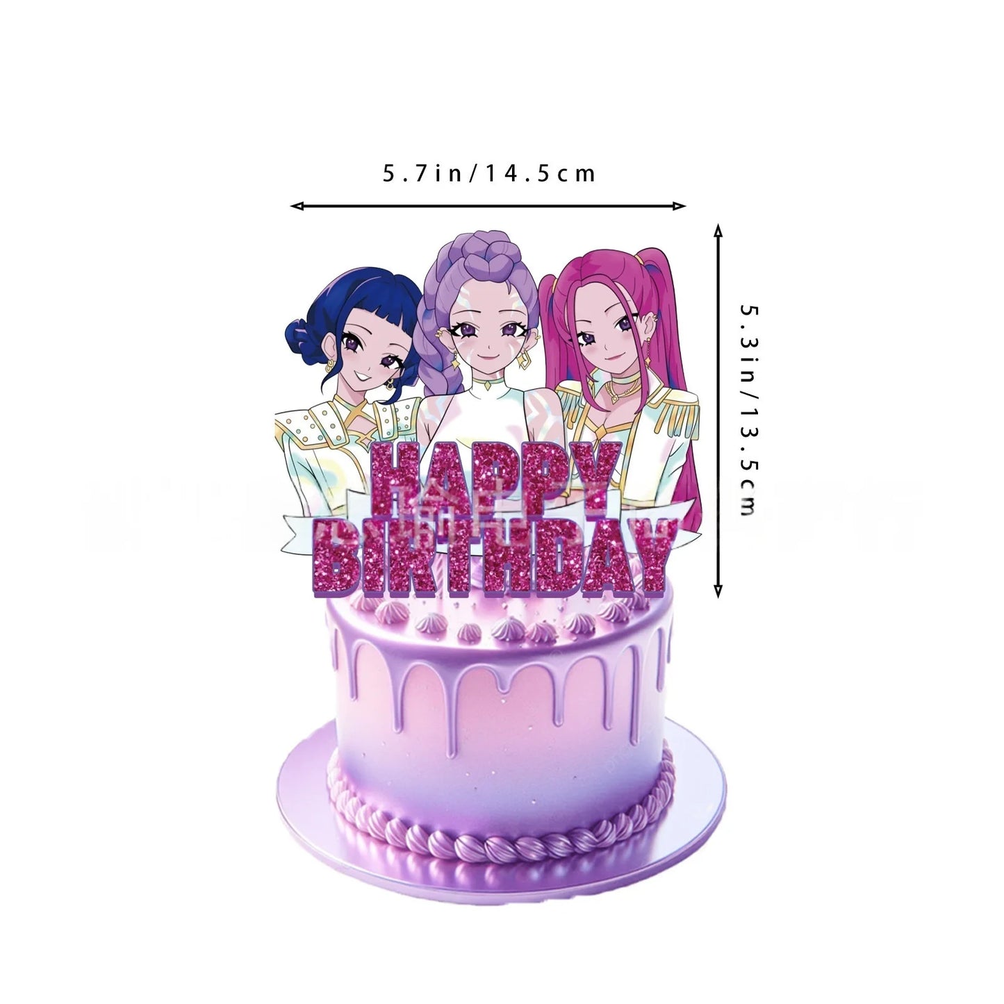 Purple and Pink Laser K-POP Demons Hunters Birthday Party Cake Decorations Birthday Cake Decorations for Girls' Birthday Party