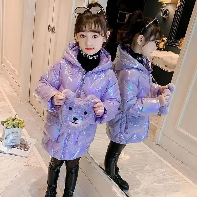 4 5 6 7 8 9 10 11 12 anni Giacca invernale da bambina imbottita Tieni al caldo Simpatico orsetto alla moda Cappotto con cappuccio Piccola principessa Abbigliamento per bambini